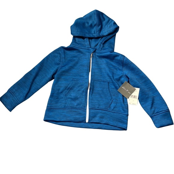 Vibrant Blue Sporty Zip-Up Sweatshirt with Hood - Picture 1 of 4